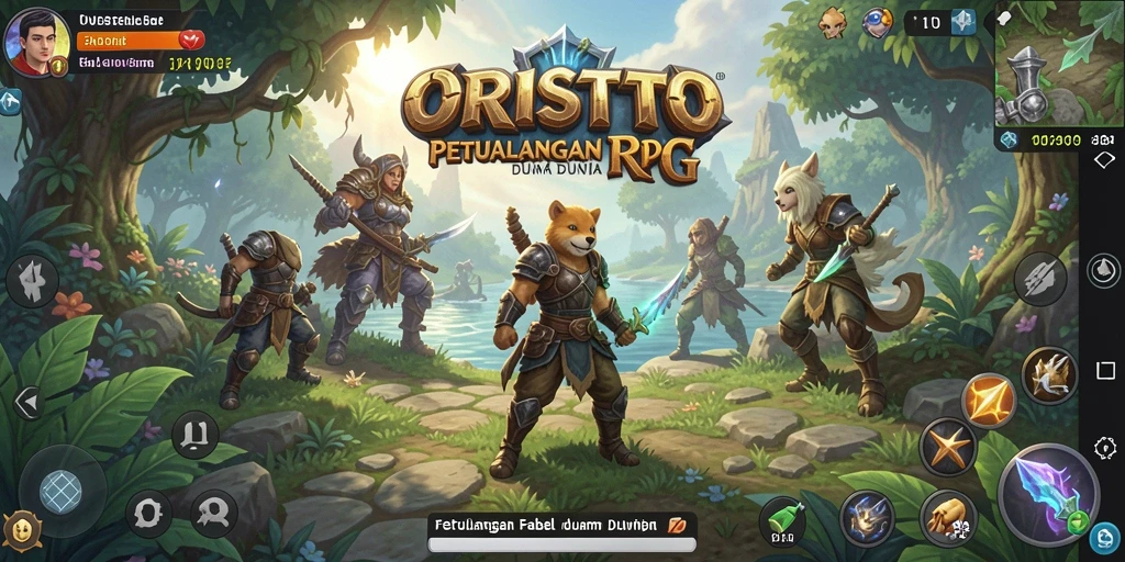 Screenshot utama ORISTOTO menampilkan pertarungan seru di dunia RPG.