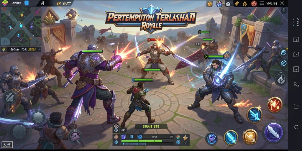 Screenshot gameplay SR877 menampilkan aksi seru dalam pertempuran Battle Royale.