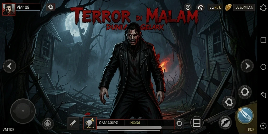 Screenshot gameplay menampilkan suasana mencekam dalam VM108.